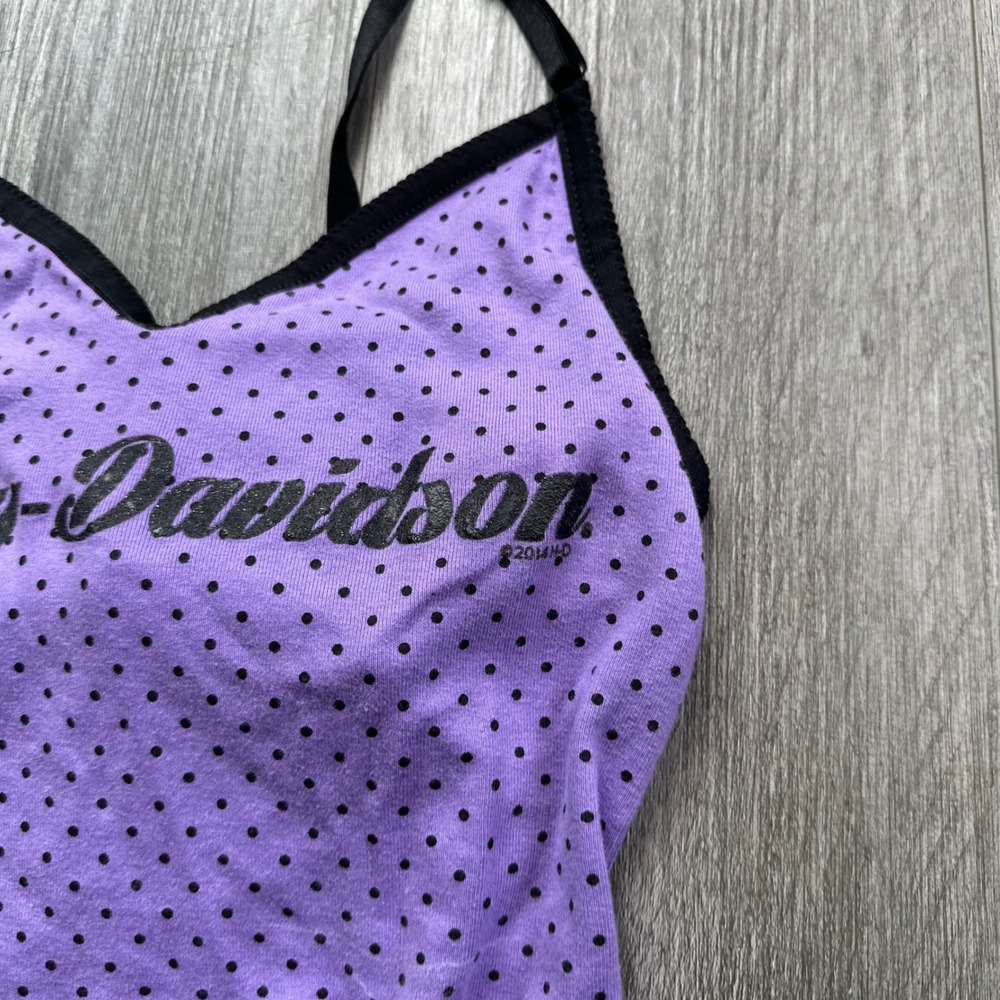 Y2K Harley-Davidson Tank Top Womens S Purple Polka Dot Black Hills Rapid City - Picture 3 of 6